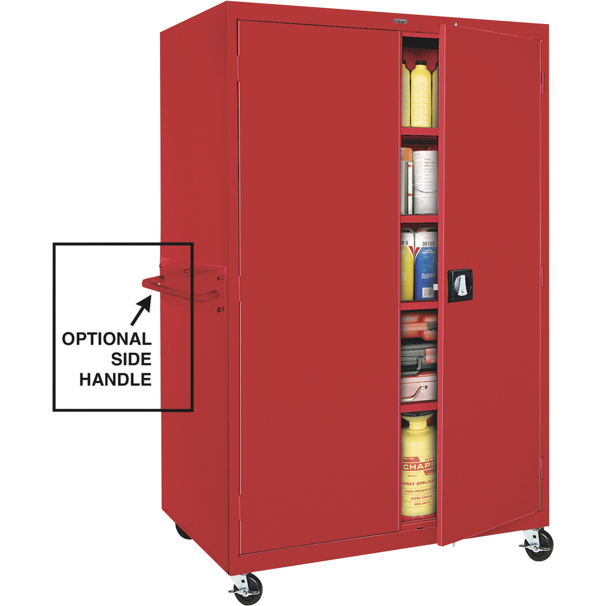 Sandusky Lee Heavy-Duty Welded Steel Mobile Cabinet - 46in.W x 24in.D x 78in.H, 230-Lb. Capacity Per Shelf, Lockable, Red, Model# TA4R462472-01